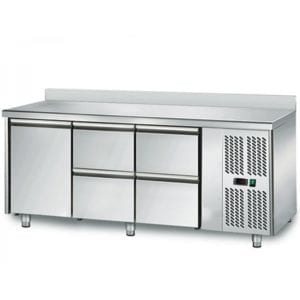 Table réfrigérée 700 / 1 porte + 4 tiroirs adossés