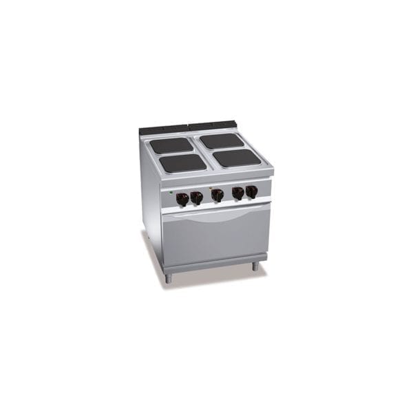 Cuisinière électrique 4 plaques carrées (14kW) sur four électrique (3kW)