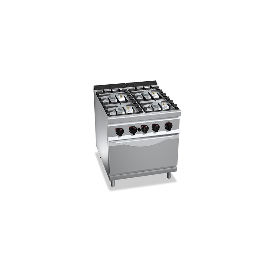 Cuisinière gaz 6 brûleurs puissants (48kW) sur four électrique puissant  (7.5kW) et compartiment neutre - Sud CHR