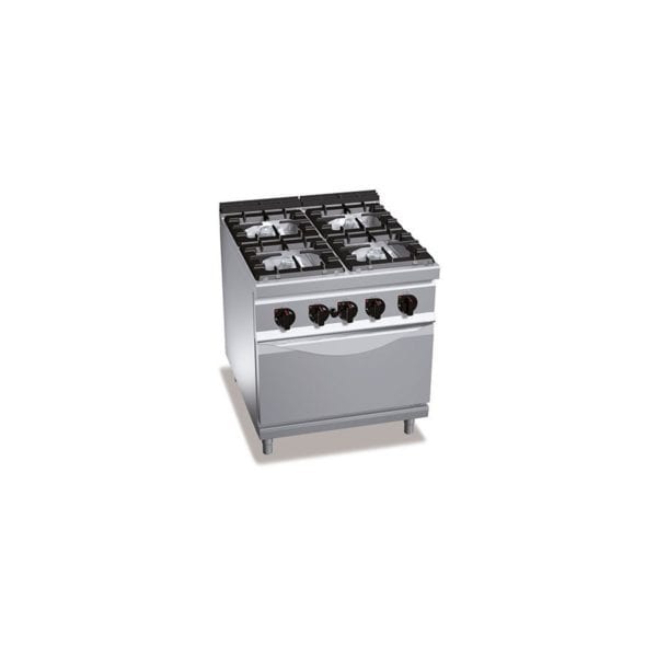 Cuisinière gaz 4 brûleurs puissants (34.5kW) sur four électrique puissant (7.5kW)