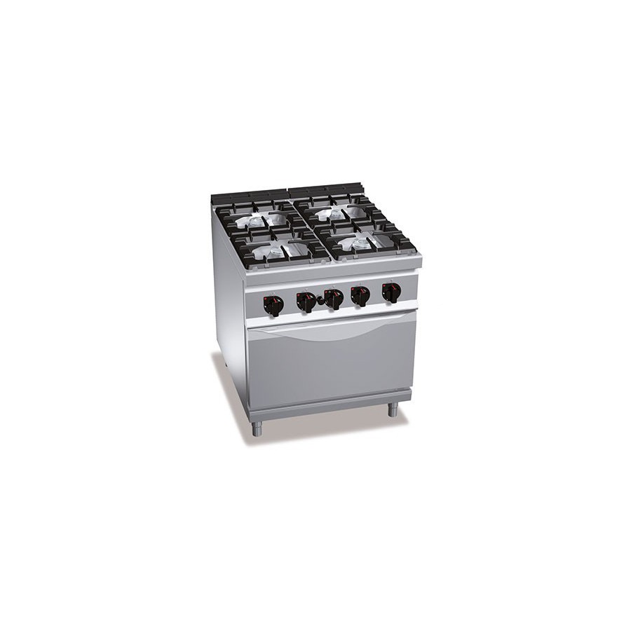 Cuisinière gaz 4 brûleurs puissants (34.5kW) sur four électrique