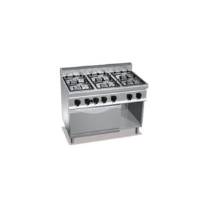 Cuisinière gaz 6 brûleurs puissants (33.5kW) sur four électrique (3.5kW) et compartiment neutre