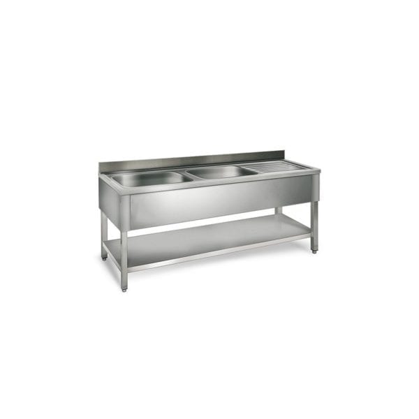 Table de rinçage égouttoir D / 1600 mm 2 éviers prof.700