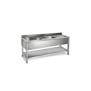 Table de rinçage égouttoir D / 2000 mm 2 éviers prof.700