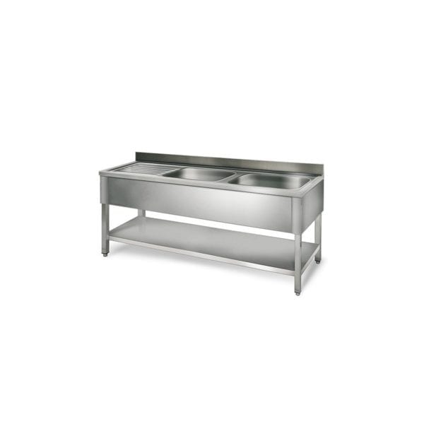Table de rinçage 2 éviers prof.700 - égouttoir G / 1600 mm