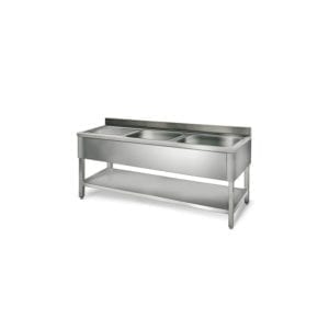 Table de rinçage égouttoir G / 2000 mm 2 éviers prof.700