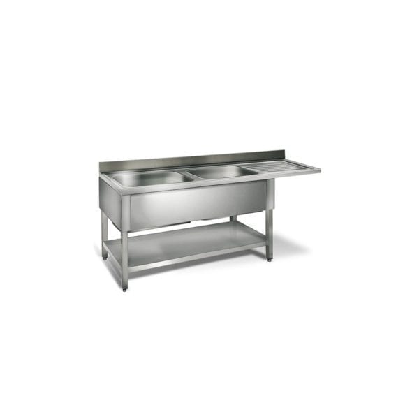 Table lave-vaisselle égouttoir D / 1800 mm 2 éviers prof.700