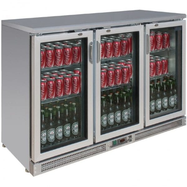 Arrière bar inox / 3 portes pivotante vitrée