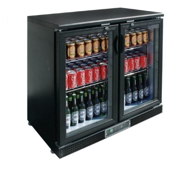 Arrière bar noir / 2 portes pivotante vitrée