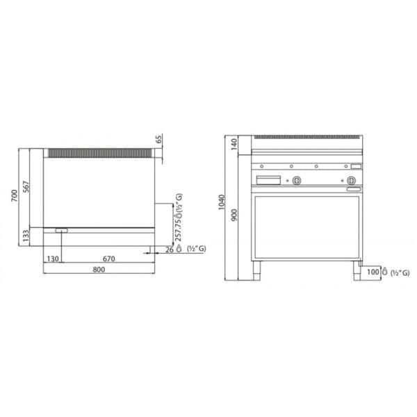 Plaque de cuisson gaz chromée 795 x 500 mm sur pieds – Image 2