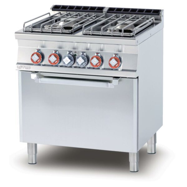 Fourneau gaz 4 feux sur four électrique ventilé GN2/1 - PROFONDEUR 700 - LOTUS