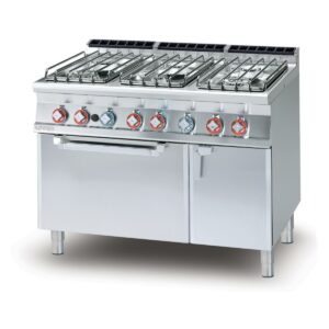 Fourneau gaz 6 feux sur four électrique ventilé GN1/1 - PROFONDEUR 700 - LOTUS
