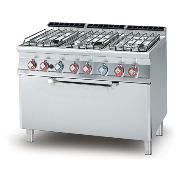 Fourneau gaz 6 feux sur four électrique statique GN2/3 - PROFONDEUR 700 - LOTUS
